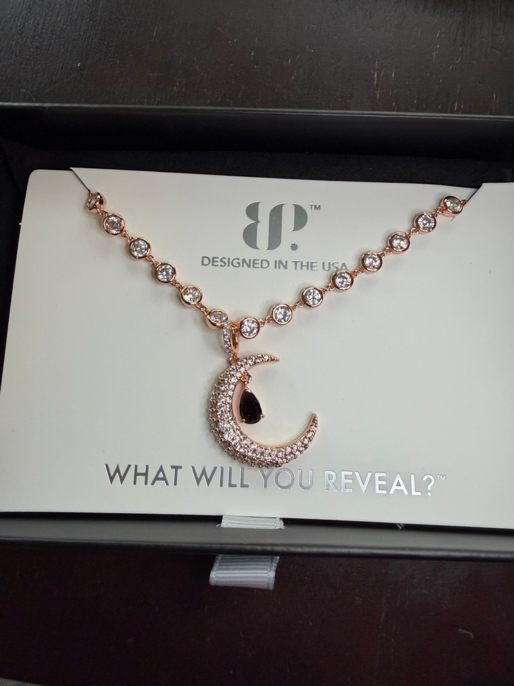 Crescent Moon Pavé Pendant Necklace in Rose Gold